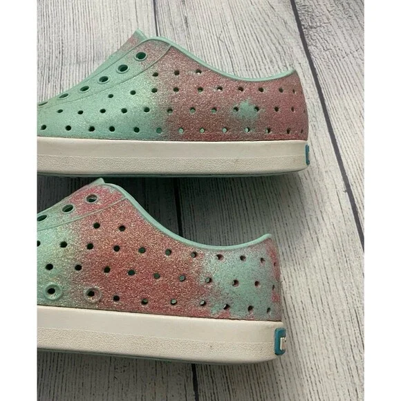 Blue & Pink Glitter Native Natives Jefferson Girl Shoes, Size Youth 13 - Picture 6 of 7